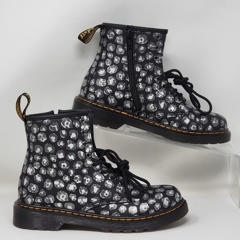 Dr. Martens 1460J Lace-Up Leather Boots Black Gray Leopard Boot Youth Size 3 New